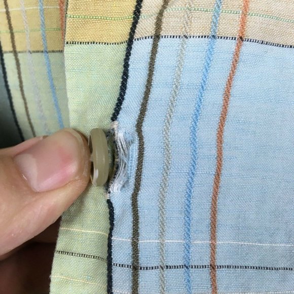 Tommy Bahama Shirt sz Large Short Sleeve Linen Silk Blend Button Up Plaid Yellow - Picture 6 of 6